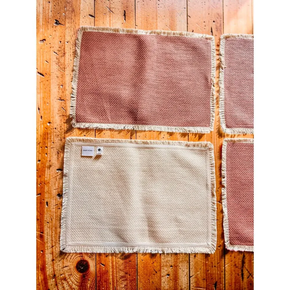 KAF | Home Set of 4 Cotton Placemats 19x14 Terracotta Rust Fringe NWOT